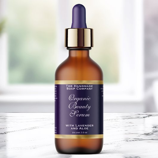 Étiquette Purple and Gold Cosmetics Dropper Bottle Label
