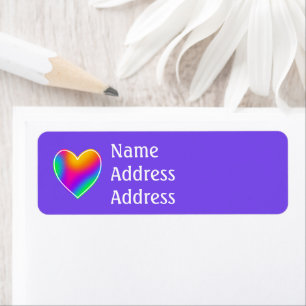 Étiquette Purple avec Rainbow Heart Retourner l'adresse Étiq