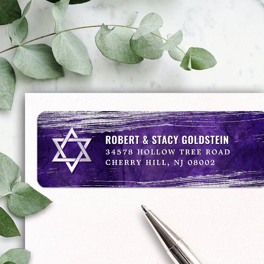 Étiquette Purple Bar Mitzvah Argent Foil Bold Adresse de ret