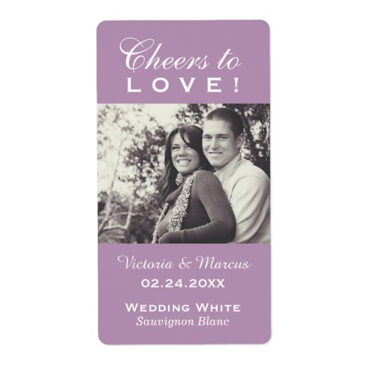Étiquette Purple Cheers to Love Mariage Photo Bouteille de v (Devant)