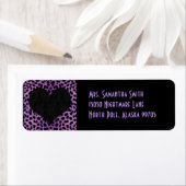 Étiquette Purple Cheetah Print Black Heart - Adresse personn (En situation)