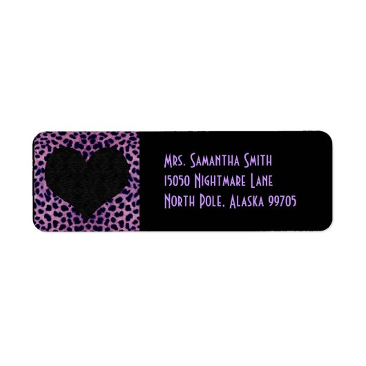 Étiquette Purple Cheetah Print Black Heart - Adresse personn (Devant)