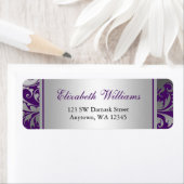 Étiquette Purple et Argent Damask Swirls Adresse de retour (En situation)