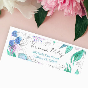Étiquette Purple et Rose Watercolor Blossoms Adresse de reto