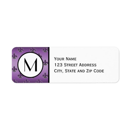 Étiquette Purple Fleur De Lis Motif Adresse de retour (Devant)