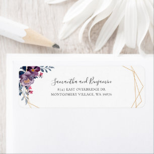Étiquette Purple Floral Nouveau marié Couple Adresse de reto