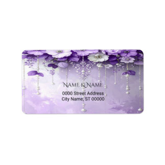 Étiquette Purple Flowers with Dangling Pearls Address Label
