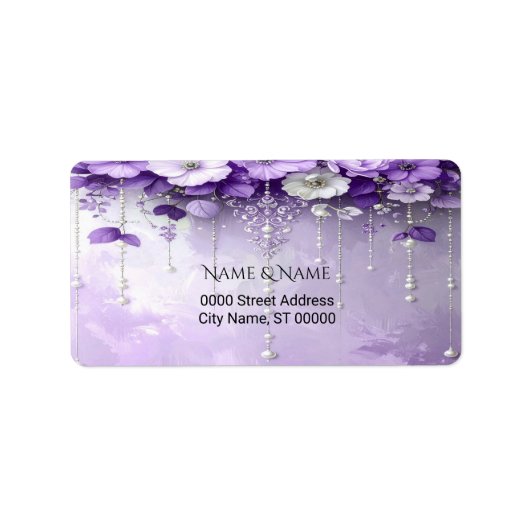 Étiquette Purple Flowers with Dangling Pearls Address Label (Devant)