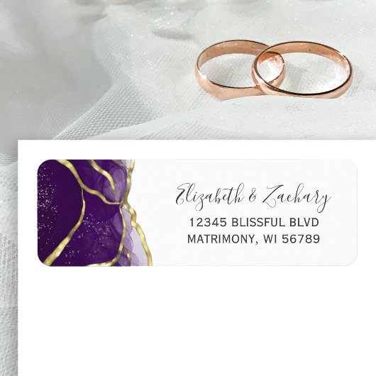 Étiquette Purple Gold Ink Wedding Return Address