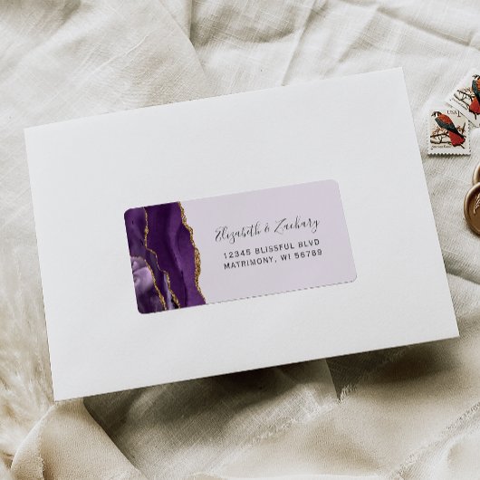 Étiquette Purple Gold Lavender Mariage RSVP auto-adresse