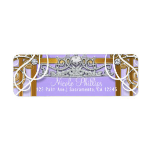 Étiquette Purple Gold Princess Crown Carriage Sweet 16 Party
