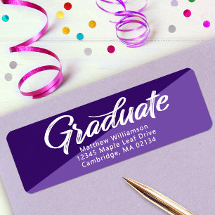Étiquette Purple Graduation Bold Retro Script Modern Adresse