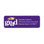 Étiquette Purple Graduation Gold Casquette Modern Type Adres (Devant)