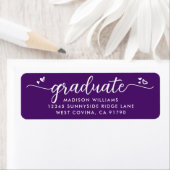 Étiquette Purple Graduation Script Coeurs Adresse moderne (En situation)
