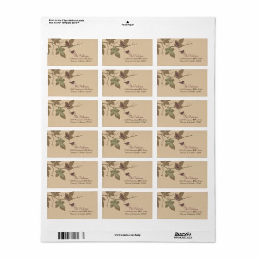 Étiquette Purple Green Birds Adresse Mariage de automne Feui (Feuille entière)