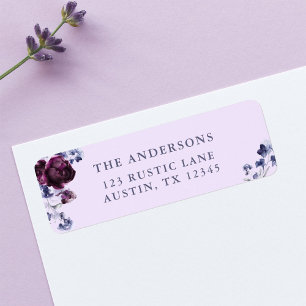 Étiquette Purple & Indigo Floral Mariage Adresse de retour