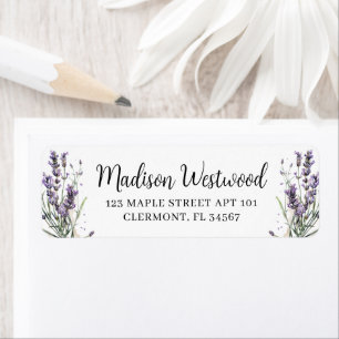 Étiquette Purple Lavender Flowers Calligraphie Adresse de re