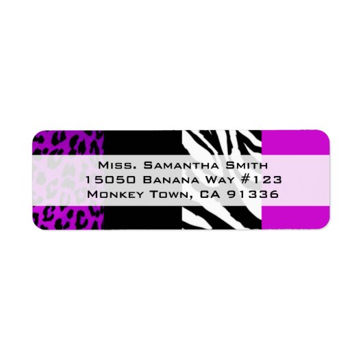 Étiquette Purple Leopard & Zebra Poster de animal Adresse de (Devant)
