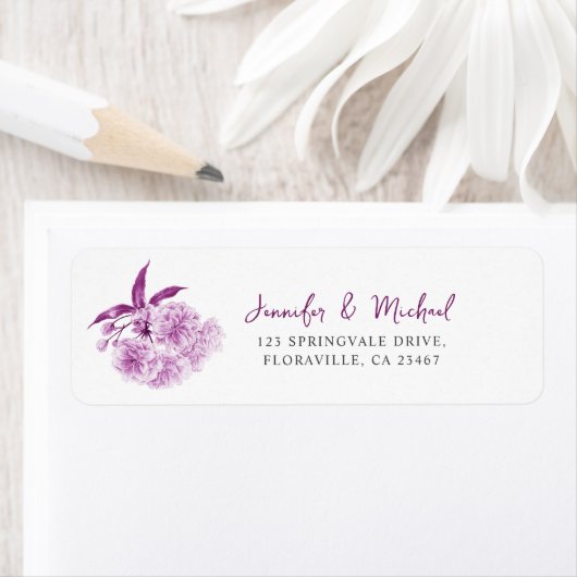 Étiquette Purple mauve blossom spring wedding watercolor (En situation)
