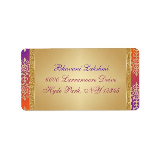 Étiquette Purple Orange Gold Damask Adresse de retour Étique (Devant)