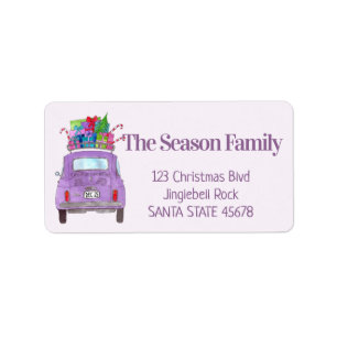 Étiquette Purple Retro Fiat 500 avec cadeaux de Noël