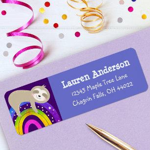 Étiquette Purple Sloth Rainbow Cute Boho Annithday Adresse