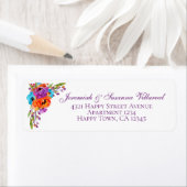 Étiquette Purple Turquoise Orange Floral Aquarelle Adresse (En situation)