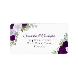 Étiquette Purple Watercolor Roses Élégant Mariage Adresse