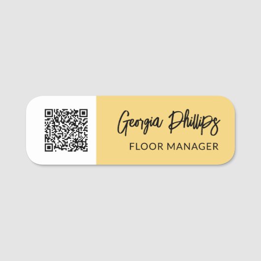 Étiquette QR Code en écriture brosse jaune et blan (Devant)