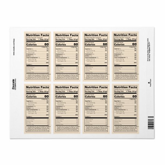 Étiquette Quart Honey Valeur nutritive Goldenrod Aliments (Feuille entière)