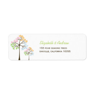 Étiquette Quatre arbres colorés de saisons épousant des