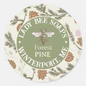 Étiquette Queen Bee Soap avec Pine Bough et Cones (Devant)