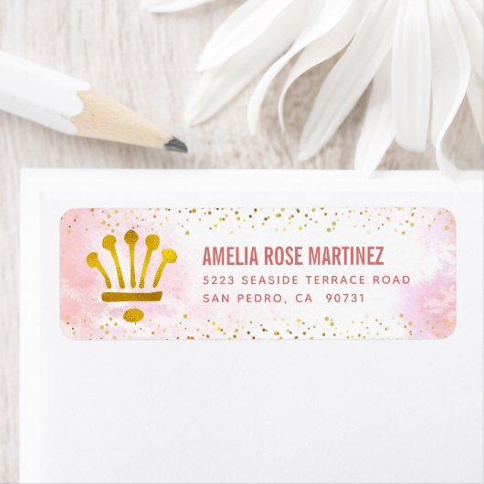 Étiquette Quinceañera Blush Pink Aquarelle Gold Adresse (En situation)