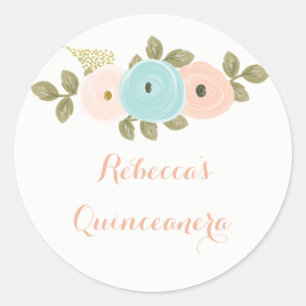 Étiquette Quinceanera d'aquarelle florale