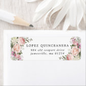 Étiquette Quinceanera Florale Rose Blush Adresse de retour (En situation)