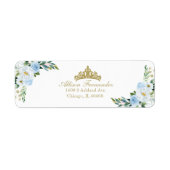 Étiquette Quinceanera Gold Tiara Baby Blue Floral (Devant)