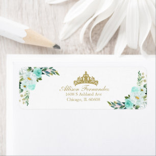 Étiquette Quinceanera Gold Tiara Turquoise Floral