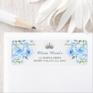 Étiquette Quinceanera Silver Blue Floral Gown