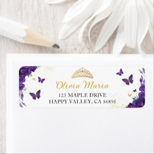 Étiquette Quinceañera violet floral papillons Adresse
