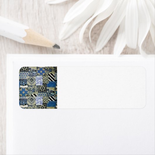 Étiquette QWL_BluePatchworkQuilt SCRAPBOOING TEXTILES BLEU (En situation)