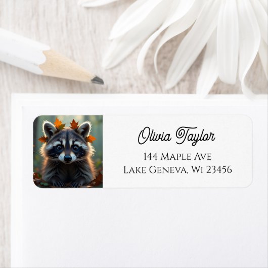 Étiquette Raccoon mignon dans les feuilles d'automne (En situation)