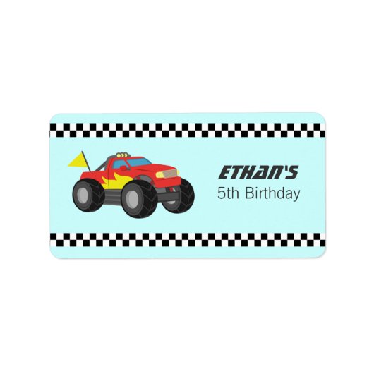 Étiquette Racing Fiery Red Monster Truck Party (Devant)