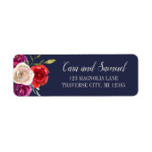 Étiquette Radial Floral Navy Blue Burgundy Adresse rouge (Devant)