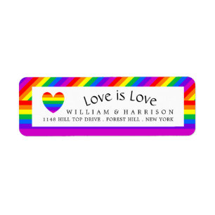 Étiquette Rainbow Heart Love is Love Mariage