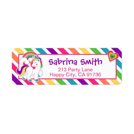 Étiquette Rainbow Pony Unicorn Birthday Return Address Label (Devant)