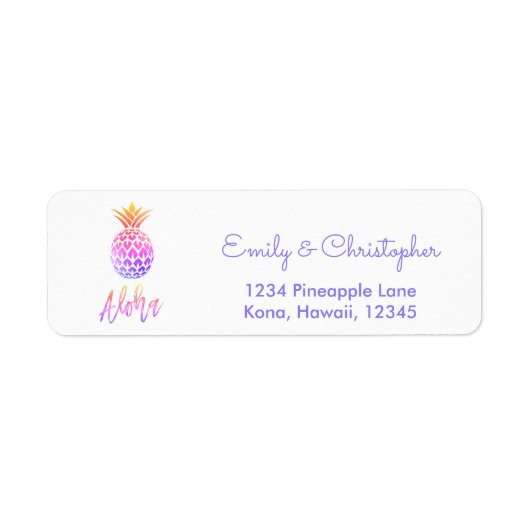 Étiquette Rainbow Script Mariage Aloha Pineapple (Devant)