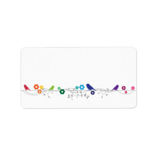Étiquette Rainbow Theme Birds Fleurs Mariage Blank Adresse