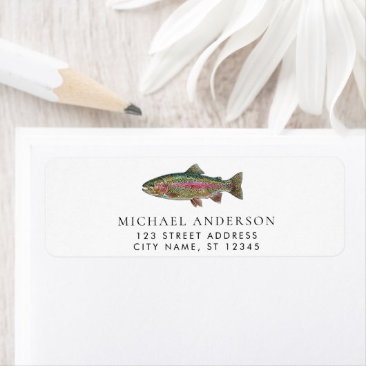 Étiquette Rainbow Trout - Fly Fisherm Return Address Label   (En situation)
