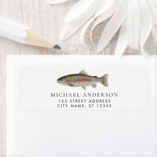 Étiquette Rainbow Trout - Fly Fisherm Return Address Label   (En situation)