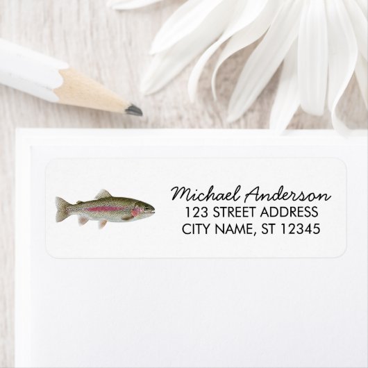 Étiquette Rainbow Trout - Fly Fisherm Return Address Label   (En situation)